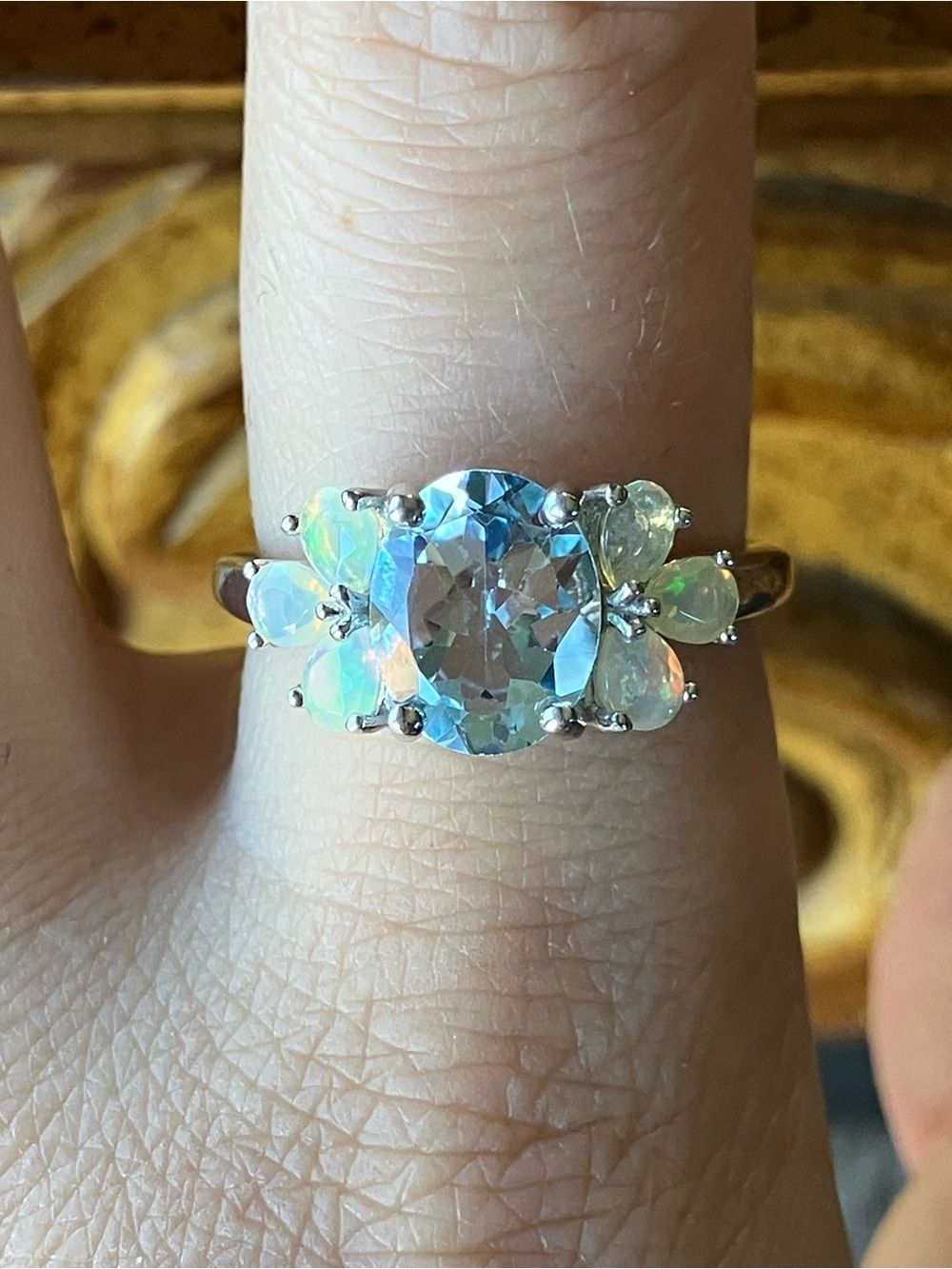 Brazilian Blue Topaz Ethiopian Opal Sterling Silver Ring Size 8.75